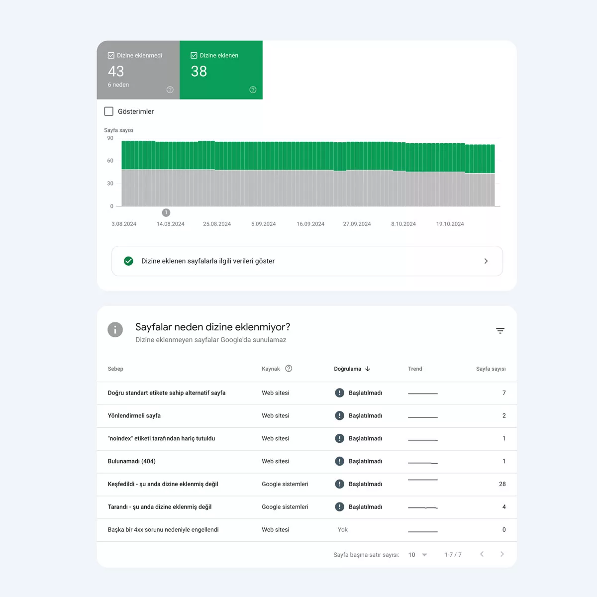 Google Search Console Sayfa SayıSı Sekmesi